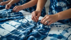 photo of indigo tie dye scarf class